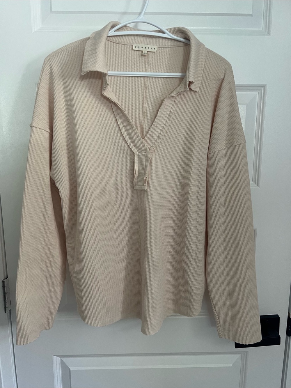 253 - Promesa Light Beige Waffle Polo Shirt